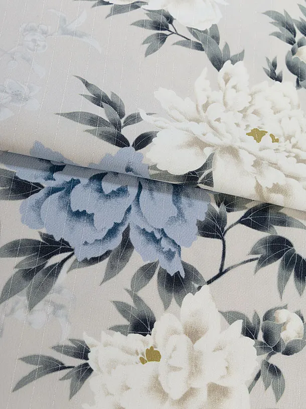 小学生卒業式かんたん袴（女の子）A101 グレージュ 牡丹／藍鼠色袴