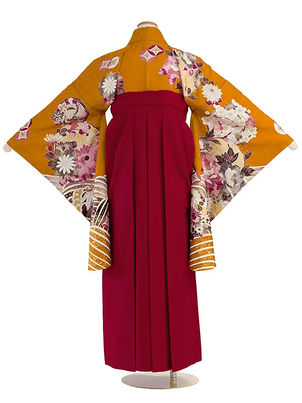 小学生卒業式かんたん袴（女の子）A106 マンダリンオレンジ 華波／赤袴