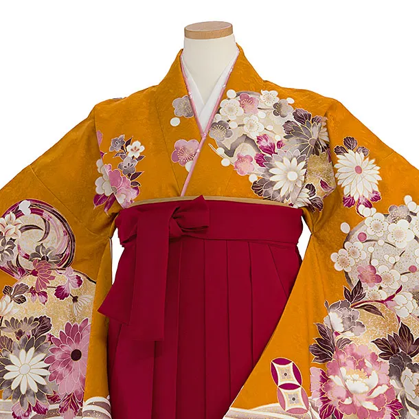 小学生卒業式かんたん袴（女の子）A106 マンダリンオレンジ 華波／赤袴