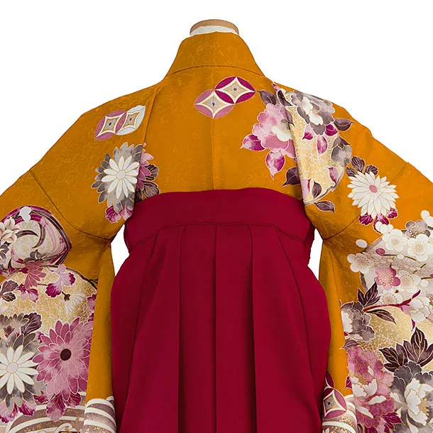 小学生卒業式かんたん袴（女の子）A106 マンダリンオレンジ 華波／赤袴