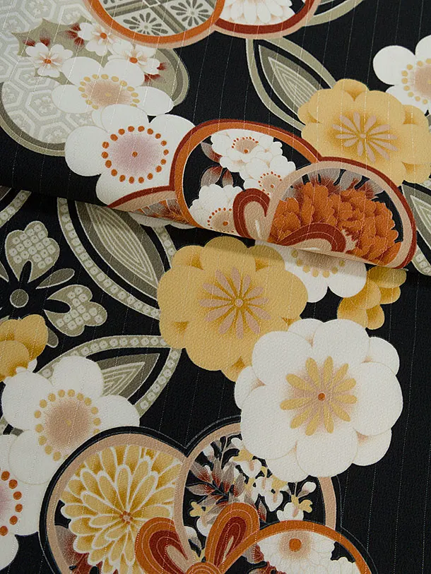 小学生卒業式かんたん袴（女の子）A107 黒 花七宝／赤袴