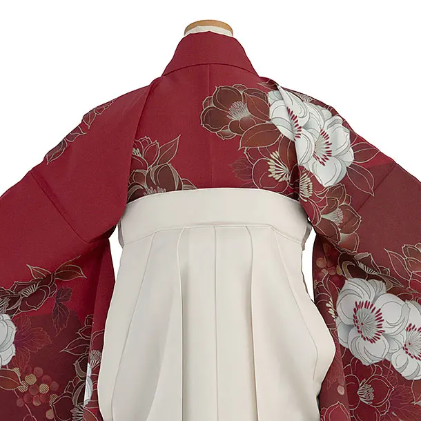 小学生卒業式かんたん袴（女の子）A108 渋赤 椿／オフホワイト袴