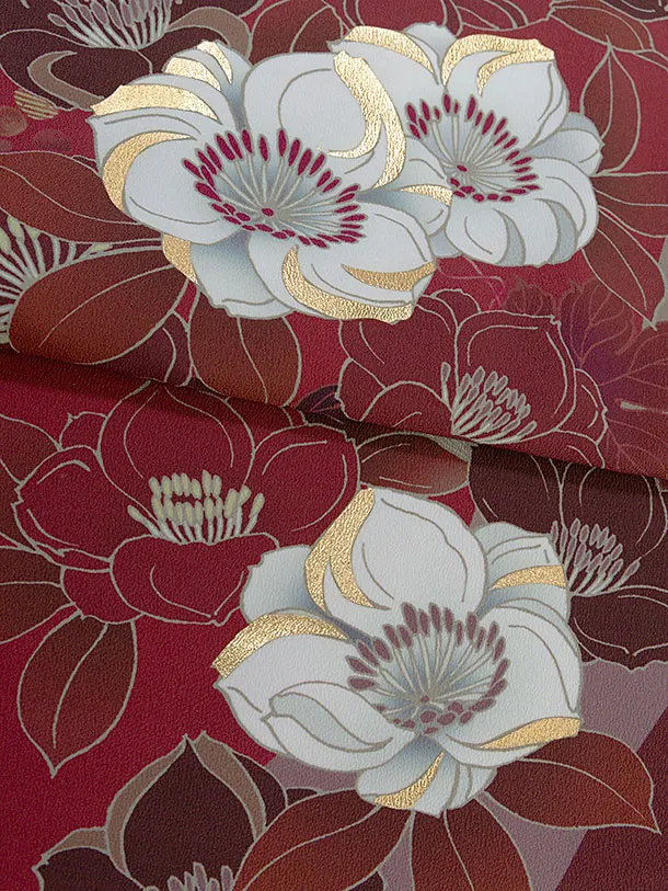 小学生卒業式かんたん袴（女の子）A108 渋赤 椿／オフホワイト袴