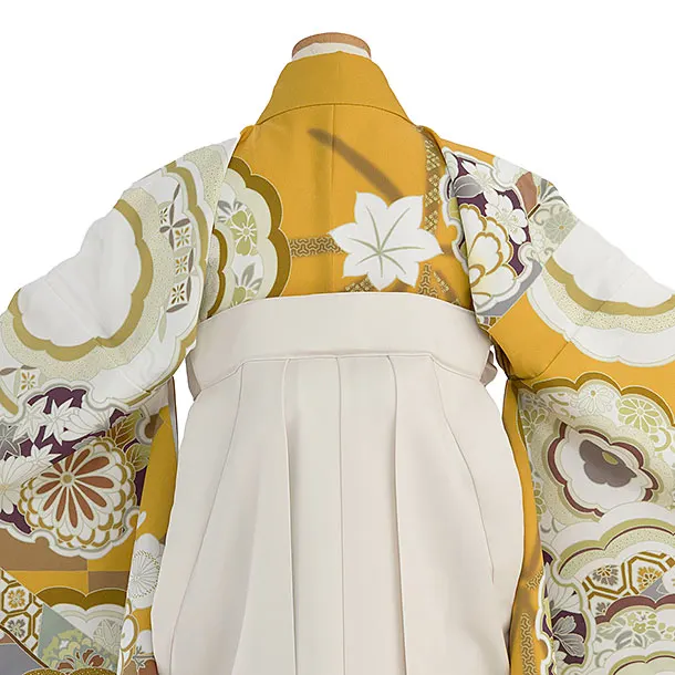 小学生卒業式かんたん袴（女の子）A109 からし色 華雪輪／オフホワイト袴