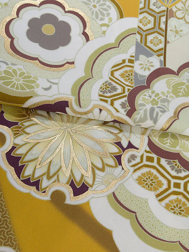 小学生卒業式かんたん袴（女の子）A109 からし色 華雪輪／オフホワイト袴