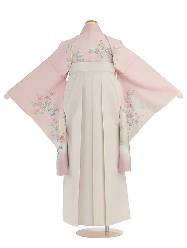小学生卒業式かんたん袴（女の子）A111 薄ピンク 花華／オフホワイト袴