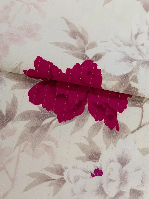 小学生卒業式かんたん袴（女の子）A114 オフホワイト 牡丹／グレー袴