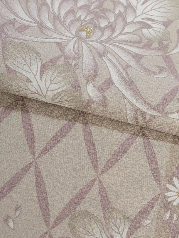 小学生卒業式かんたん袴（女の子）A115 ベージュ菊七宝つなぎ／ピンクベージュ袴