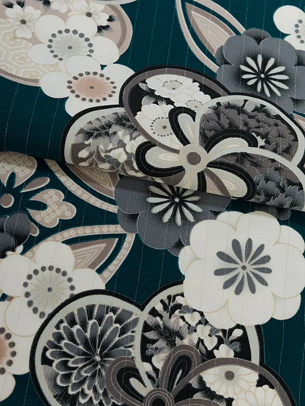 小学生卒業式かんたん袴（女の子）A116 深青緑 華七宝／ピンクベージュ袴