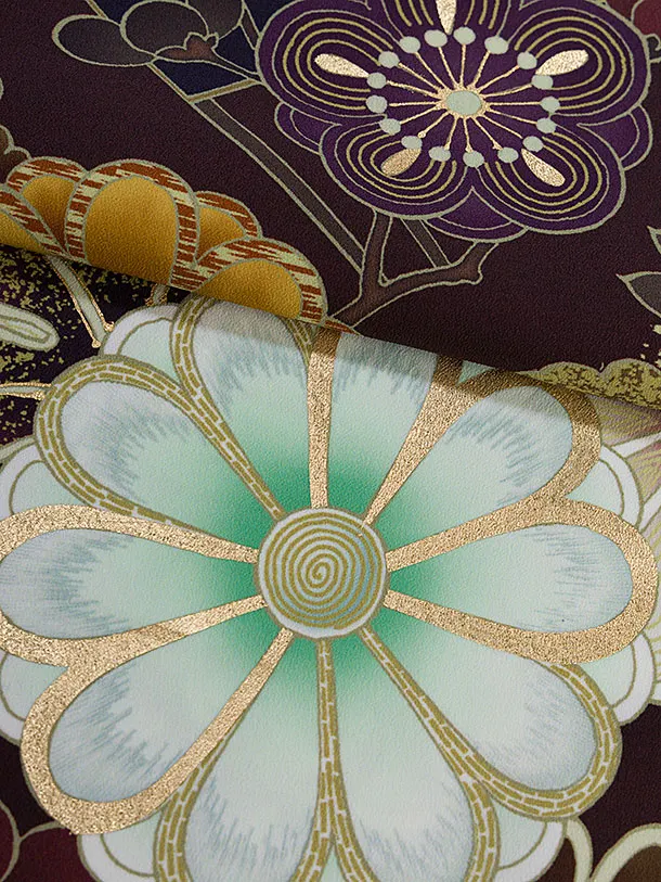 小学生卒業式かんたん袴（女の子）A117 深赤紫 華扇／ベージュ袴