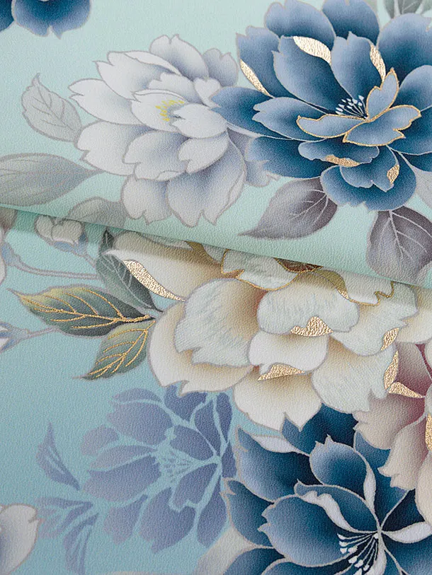 小学生卒業式かんたん袴（女の子）A118 水色 牡丹／ベージュ袴