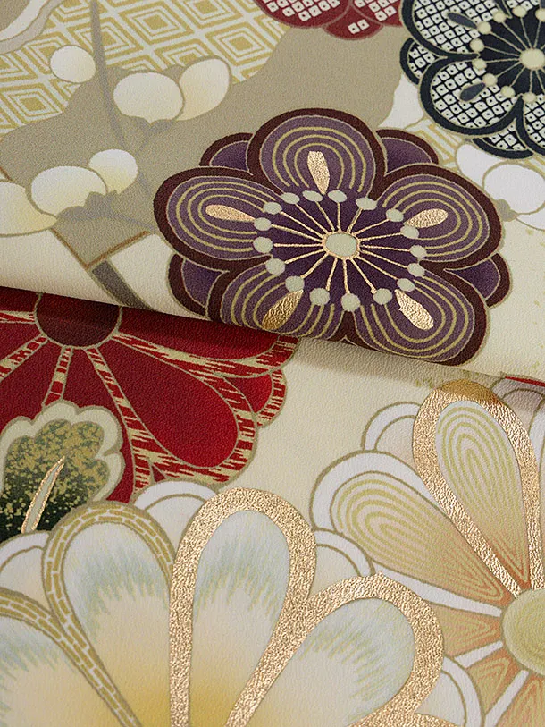 小学生卒業式かんたん袴（女の子）A120 クリーム 華扇／紺袴