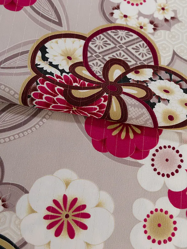 小学生卒業式かんたん袴（女の子）A121 グレージュ 華七宝／紺袴