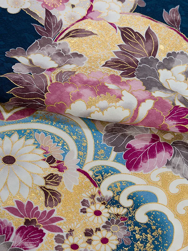 小学生卒業式かんたん袴（女の子）A125 紺 梅牡丹／赤袴