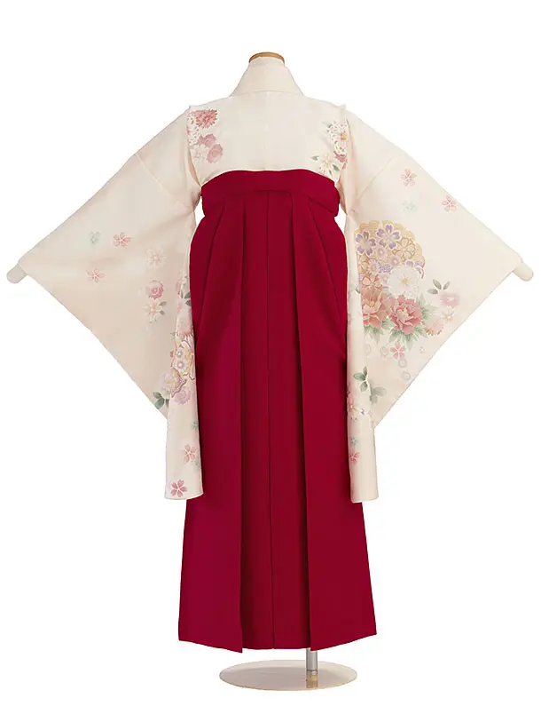 小学生卒業式かんたん袴（女の子）A126 クリーム 華雪輪／赤袴