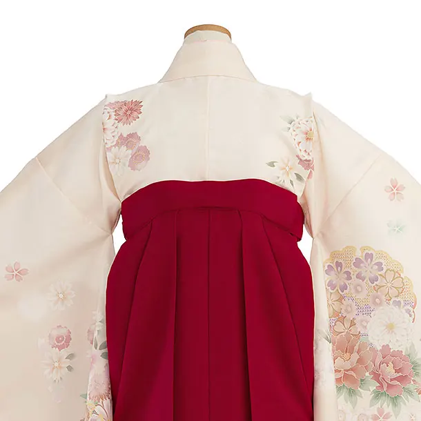 小学生卒業式かんたん袴（女の子）A126 クリーム 華雪輪／赤袴