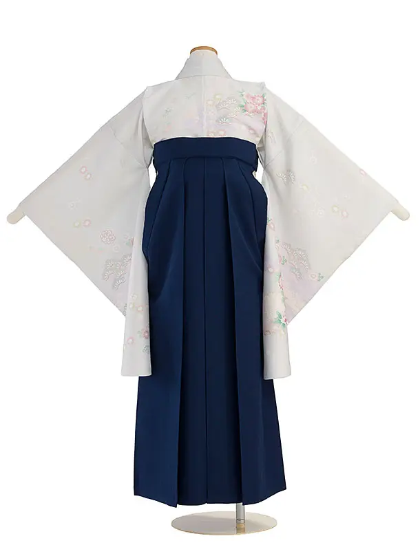 小学生卒業式かんたん袴（女の子）A128 淡グレー 秀花瑞祥／紺袴