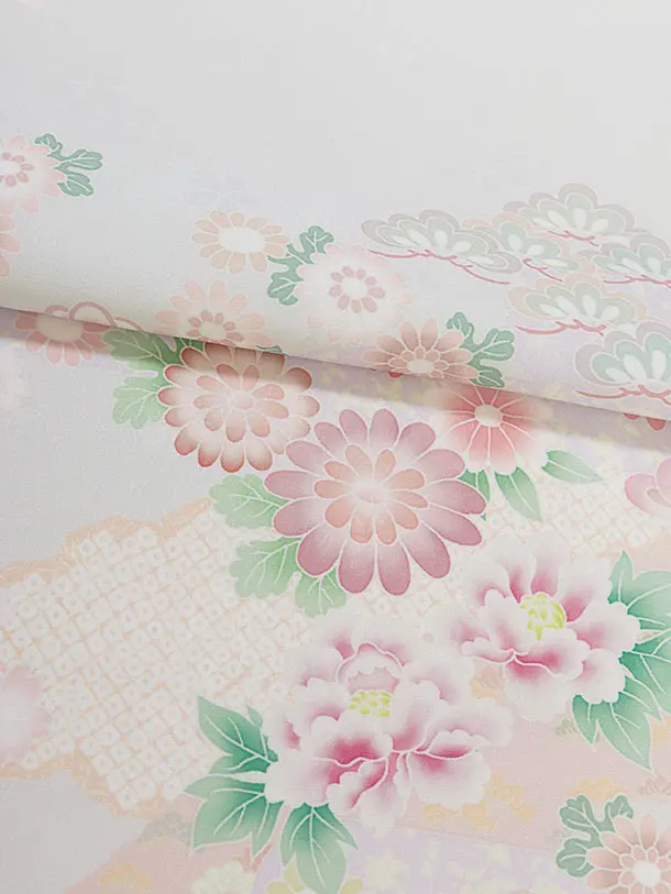 小学生卒業式かんたん袴（女の子）A128 淡グレー 秀花瑞祥／紺袴