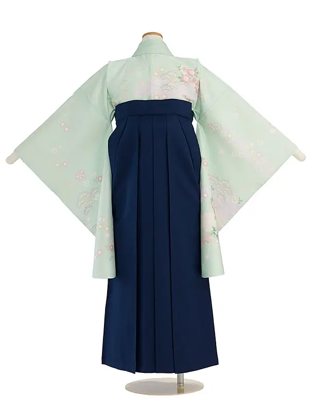 小学生卒業式かんたん袴（女の子）A129 薄緑 秀花瑞祥／紺袴