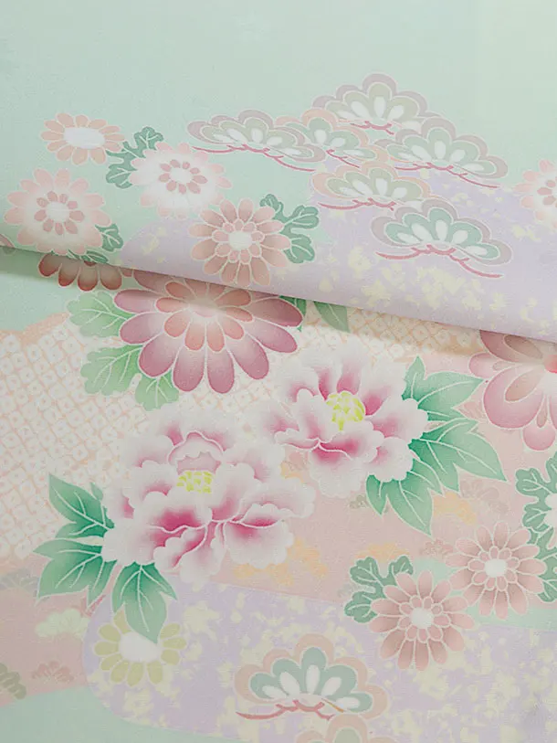 小学生卒業式かんたん袴（女の子）A129 薄緑 秀花瑞祥／紺袴