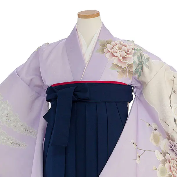小学生卒業式かんたん袴（女の子）A130 ラベンダー 梅牡丹鹿の子／紺袴