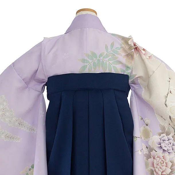 小学生卒業式かんたん袴（女の子）A130 ラベンダー 梅牡丹鹿の子／紺袴