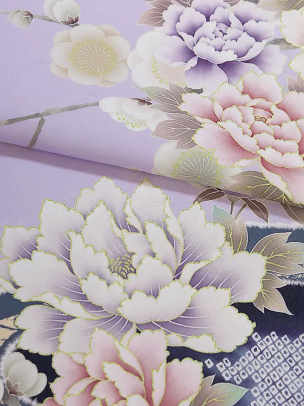 小学生卒業式かんたん袴（女の子）A130 ラベンダー 梅牡丹鹿の子／紺袴