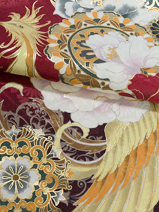 小学生卒業式かんたん袴（女の子）A131 赤 牡丹鳳凰／紺袴