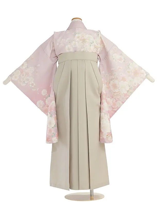 小学生卒業式かんたん袴（女の子）A133 くすみピンクぼかし 桜／ベージュ袴