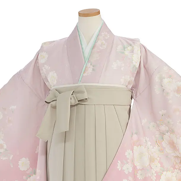 小学生卒業式かんたん袴（女の子）A133 くすみピンクぼかし 桜／ベージュ袴