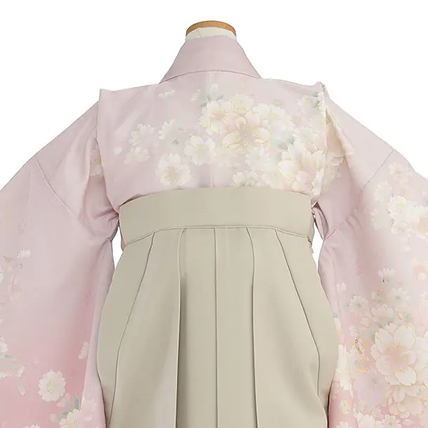 小学生卒業式かんたん袴（女の子）A133 くすみピンクぼかし 桜／ベージュ袴