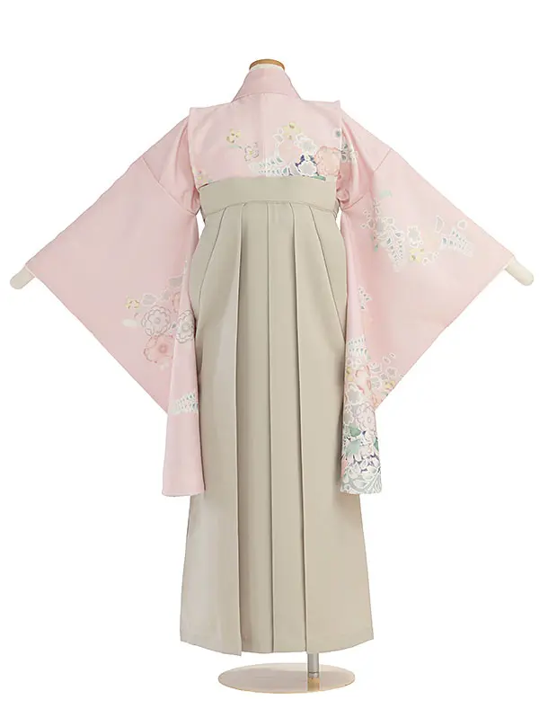 小学生卒業式かんたん袴（女の子）A134 ピンク 辻が花風／ベージュ袴
