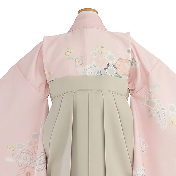 小学生卒業式かんたん袴（女の子）A134 ピンク 辻が花風／ベージュ袴