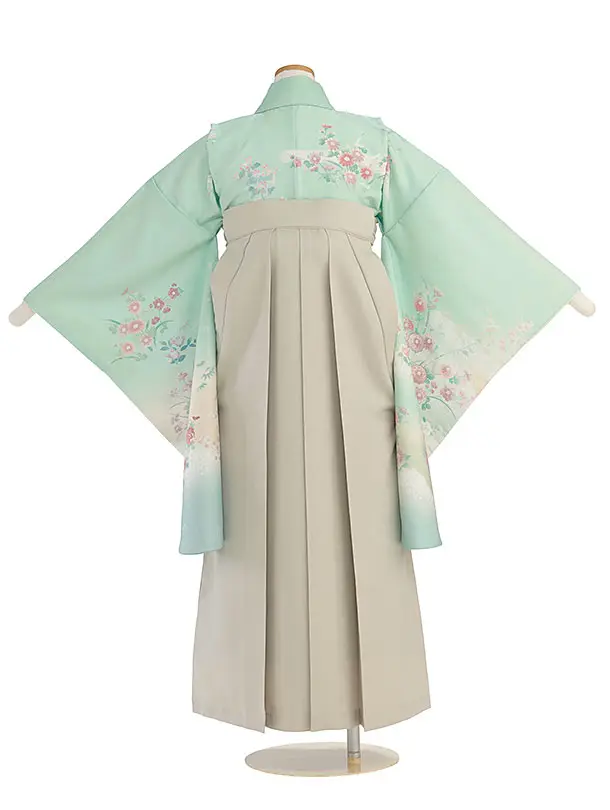 小学生卒業式かんたん袴（女の子）A135 緑 四季花／ベージュ袴