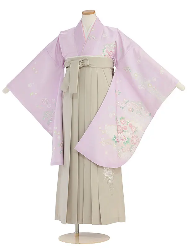 小学生卒業式かんたん袴（女の子）A136 ピンクパープル 華瑞祥／ベージュ袴