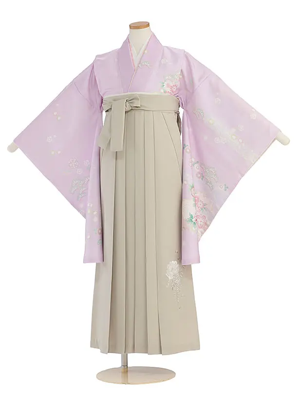 小学生卒業式かんたん袴（女の子）A136 ピンクパープル 華瑞祥／ベージュ袴