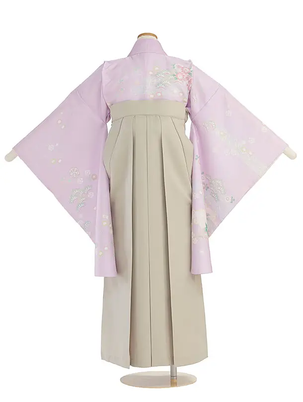 小学生卒業式かんたん袴（女の子）A136 ピンクパープル 華瑞祥／ベージュ袴