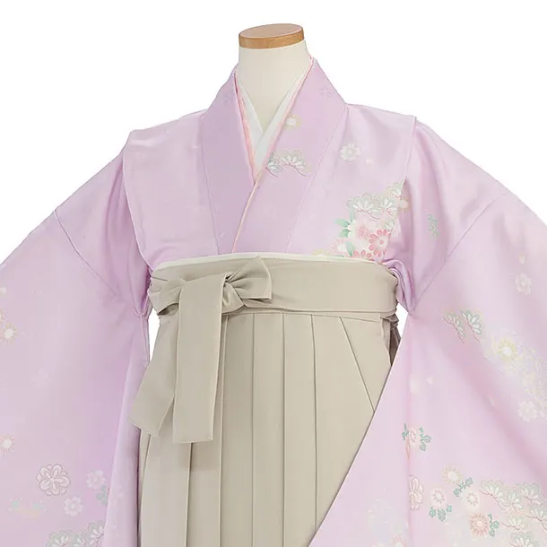 小学生卒業式かんたん袴（女の子）A136 ピンクパープル 華瑞祥／ベージュ袴