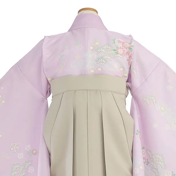 小学生卒業式かんたん袴（女の子）A136 ピンクパープル 華瑞祥／ベージュ袴