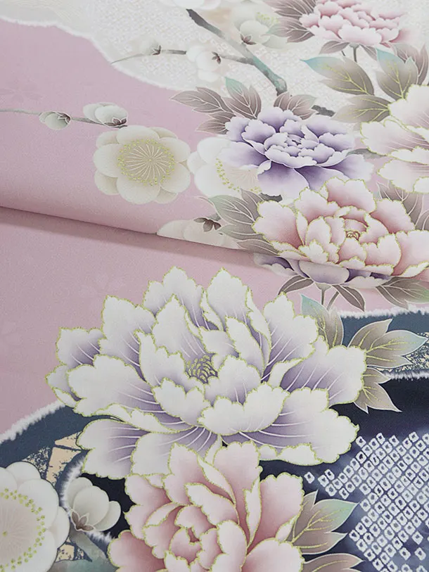 小学生卒業式かんたん袴（女の子）A137 ピンク 梅牡丹鹿の子／藍鼠色袴