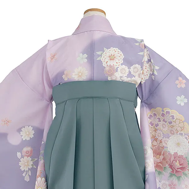 小学生卒業式かんたん袴（女の子）A138 パープル 華雪輪／藍鼠色袴