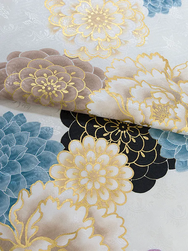 小学生卒業式かんたん袴（女の子）A139 白 牡丹菊／藍鼠色袴