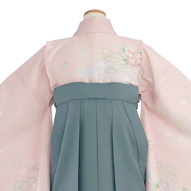 小学生卒業式かんたん袴（女の子）A140 ピンク 華瑞祥／藍鼠色袴