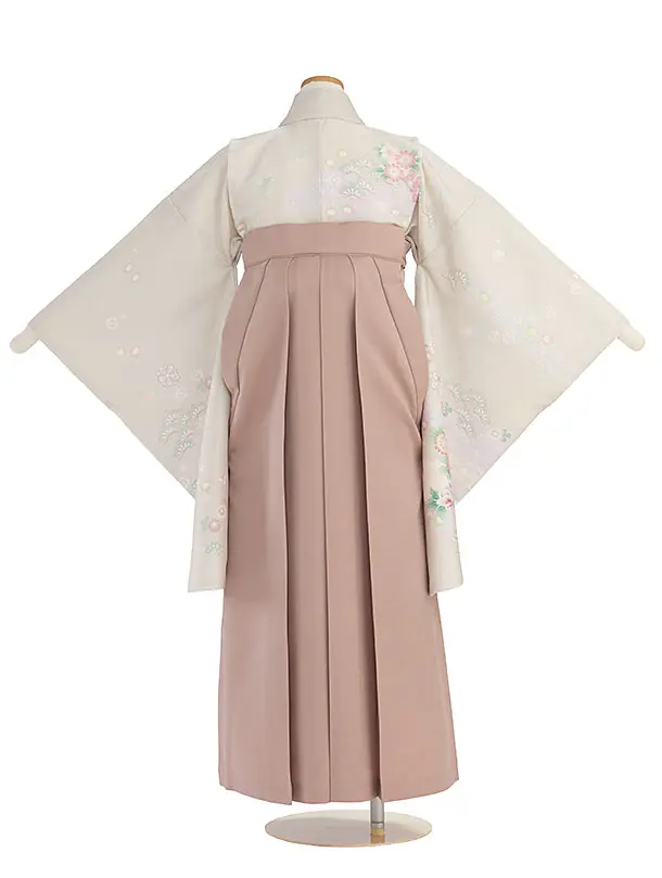 小学生卒業式かんたん袴（女の子）A141 ベージュ 秀花瑞祥／ピンクベージュ袴