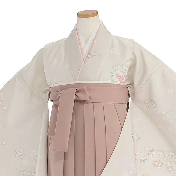 小学生卒業式かんたん袴（女の子）A141 ベージュ 秀花瑞祥／ピンクベージュ袴