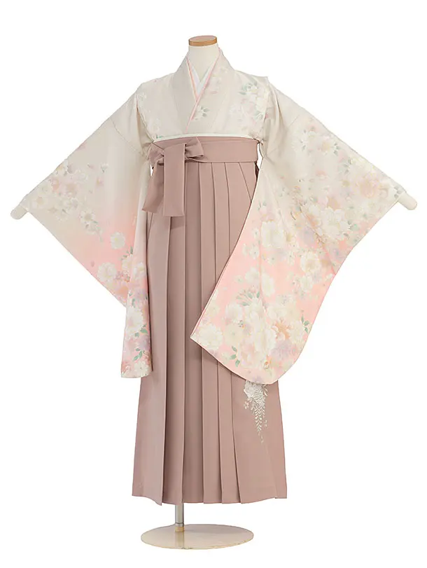 小学生卒業式かんたん袴（女の子）A142 ベージュピンクぼかし桜／ピンクベージュ
