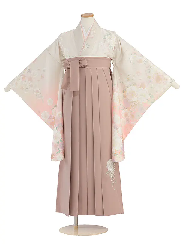 小学生卒業式かんたん袴（女の子）A142 ベージュピンクぼかし桜／ピンクベージュ
