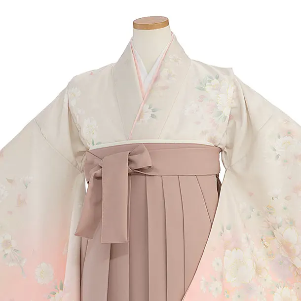 小学生卒業式かんたん袴（女の子）A142 ベージュピンクぼかし桜／ピンクベージュ