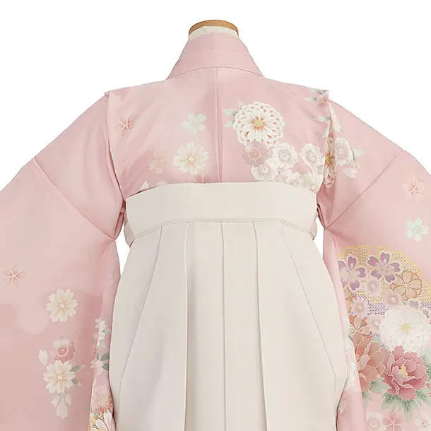 小学生卒業式かんたん袴（女の子）A146 ピンク 華雪輪／オフホワイト袴