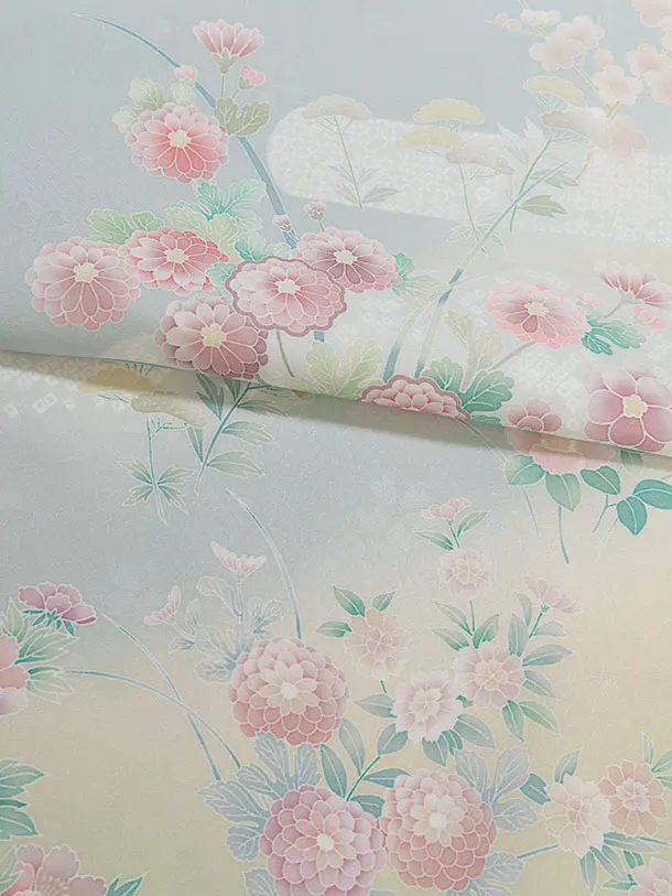 小学生卒業式かんたん袴（女の子）A148 ブルーグレー 四季花／オフホワイト袴